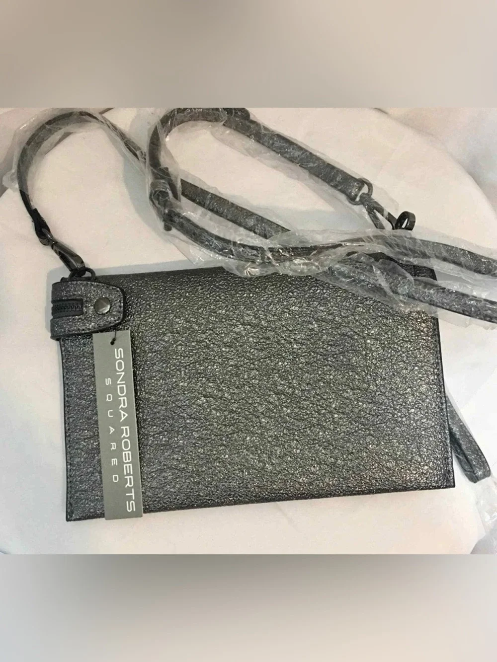 Sondra Roberts Black Gunmetal Textured Crossbody Purse